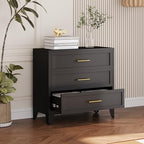 34.25" Tall Metal Dresser for Bedroom, 3 Drawer Black File Cabinet with Gold Handles, Dressers Chests with Fluted Panel, Vertical Drawer Storage Cabinet for Living Room, Entryway, Hallway - color: Black, style: Wide Style/3 Drawers