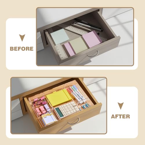 Briwooody Acrylic Drawer Organizer Clear Desk Drawer Organizer Trays with Adjustable Compartments Desk Accessories for Office Stationery Makeup Silverware Bathroom(Adjustable) - style: Adjustable