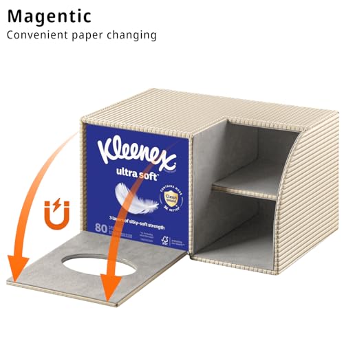 Square Multi-Functional Tissue Box Cover with Storage and Remote Control Holder - Cube Tissue Box Organizer for Bathroom, Nightstand, End Table - color: Apricot