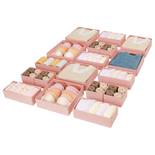 DIMJ Drawer Organizer for Clothing, 18 Pack Fabric Drawer Organizer Bins, Foldable Sock Organizer for Drawer, Dresser Organizer for Clothes, Socks, Bra, Tie - color: Pink, size: 18 Pack