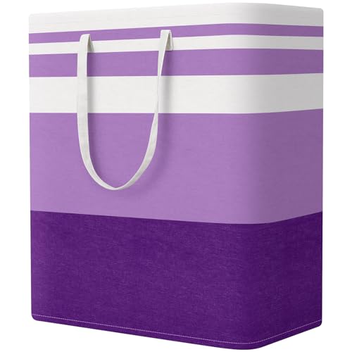 StorageRight Large Collapsible Laundry Basket Hamper with Easy Carry Handles，Freestanding Clothes Hampers for Laundry, Bedroom, Dorm, Towels, Toys, 100L, Purple - color: Purple, size: 100L