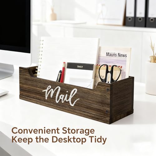 White Wooden Mail Organizer Countertop (Brown + White) - color: Brown + White