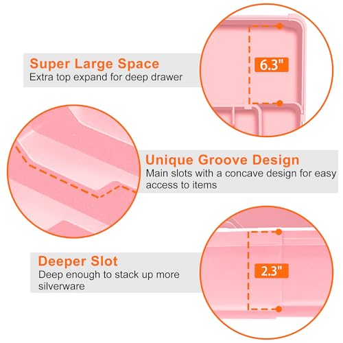 Spaclear Silverware Organizer - Expandable Silverware Drawer Organizer, Adjustable Drawer Organizer, Silverware Tray for Drawer 15.2"x 19" Utensil Drawer Organizer, Kitchen Organizers Storage, Pink - color: Pink, size: M(9.5-15.2"w x 12.6-19"d)