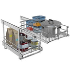 JOWBOOW 2 Tier Pull Out Cabinet Organizer (11" W x 22" D), Roll Out Shelves and Drawer for Kitchen Pantry Storage Basket, Heavy-Duty Metal Sliding Shelf - size: 11 x 22 Inch