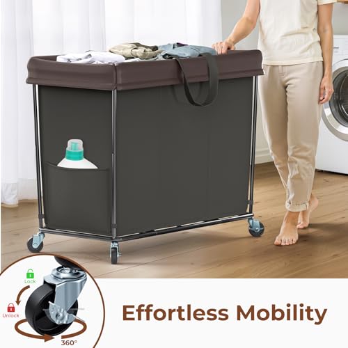 Mefirt 320L Laundry Hamper with Wheels, 3 Section Large Rolling Laundry Basket Bag with Wheels, Clothes Hamper Cart for Laundry, Bedroom, Bathroom and Dorm - color: black-3 section, size: 320L