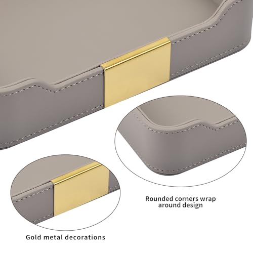 Luxury Leather Valet Tray Desktop Storage Organizer,Bedside Vanity Catchall Tray Nightstand Caddy Holder for Cosmetic,Jewelry,Watch,Keys,Phone,Wallet,Remote Controller,Pen,Gray - color: Gray