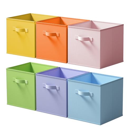 Cupic Cupid 13 Inch Storage Cube, Fabric Cube Storage Bin with Handles, Storage Cube Organizer for Clothes and Toys, Collapsible Cube Bins for Closet, Shelves, Nursery, 6-Pack, Pastel Colors - color: Pastel Colors, size: 13 Inch