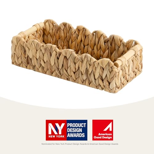 StorageWorks Toilet Paper Storage Basket, Living Room Organizers and Storage, Toilet Paper Basket with Wooden Handles, Small Water Hyacinth Scalloped Basket, Natural - color: Water Hyacinth(Natural), size: 14" L × 6¼" W × 4" H