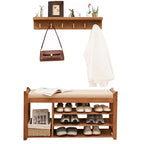 PETKABOO Hall Tree with Bench and Shoe Storage, Coat Rack Shoe Bench Set with Seat Cushion and 6 Hooks for Entryway, Hallway, Living Room and Bedroom - color: Brown, style: 39 in with hook