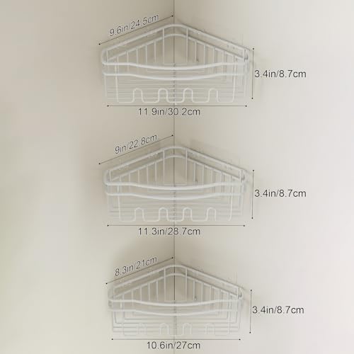 White Shower Caddy Corner, 3-Pack Adhesive Shower Shelves for Inside Shower, Rustproof Bathroom Organizer Corner with Built-in Hooks, No Drilling Bathroom Storage for Bath Accessories - color: WHITE