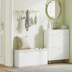 HOMCOM Shoe Bench with Padded Seat Cushion and 2 Flip-Drawers, Entryway Bench Holds up to 529lb, Shoe Cabinet, 40.9x10.2x18.7 Inches, White - color: White, size: 40.9" x 10.2" x 18.7"