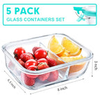 VERONES 5 Pack Glass Meal Prep Containers 2 Compartment Set, 36OZ Airtight Glass Lunch Containers, Glass Food Storage Containers with Lids, for Microwave, Oven, Freezer & Dishwasher Friendly,Green - color: Green