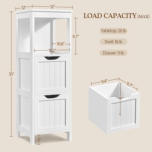 Yaheetech Bathroom Floor Cabinet, Wooden Storage Cabinet with 2 Drawers, Multifunctional Side Organizer Rack Stand Table, White - color: White, size: 35"H