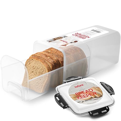Tafura Bread Storage Container with Tray, Plastic Bread Box, Bread Container with Airtight Lid, Loaf Bread Keeper, Bread Holder for Homemade Bread, BPA Free - color: Black - 1 Pack