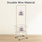 Rolling Laundry Cart with Wheels, Laundry Hamper Basket Organizer with Clothes Hanging Rack, Wire Storage Cloth Shelf Butler, Cream - color: Cream
