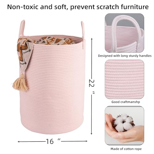 XUANGUO Cotton Rope Laundry Basket Hamper for Clothes Woven Storage Basket for Living Room Bedroom Boho Tall Rope Baskets for Blanket Toys Pillow Towels Baby Nursery Hamper Bin Large light pink - color: pink, size: Large