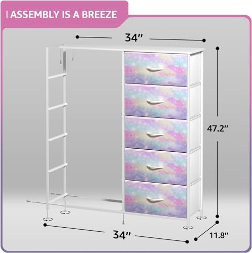 Sorbus Kids Dresser with 10 Drawers - Storage Chest Organizer Unit Nightstand - Steel Frame, Wood Top, Tie-Dye Fabric Bins for Clothes - Wide Furniture for Bedroom, Hallway, Nursery, Closet, Apartment - color: Rainbow Sparkle, style: 10-Drawer