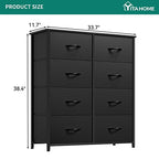 YITAHOME Fabric Dresser with 8 Drawers, Tall Dresser with Fabric Bins, Storage Tower Unit, Chest of Drawers for Living Room, Hallway - color: Black(new 2025), style: 8-Drawer