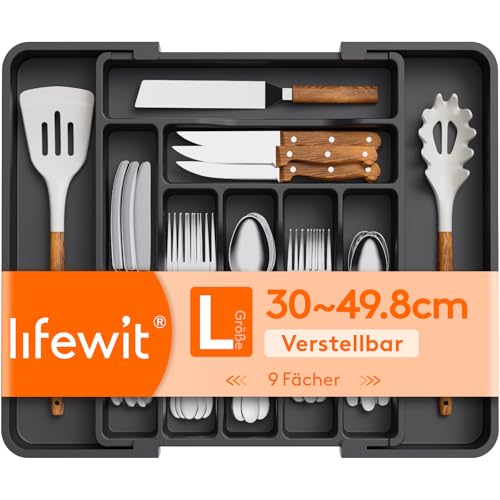 Lifewit Utensil Organizer for Kitchen Drawer, Expandable Cooking Silverware Tray, Adjustable Cutlery Flatware Holder, Plastic Spatula Tools Storage Divider, 11.8-19.6 x 15", Black - color: Black, size: L (11.8-19.6"W × 15"D )
