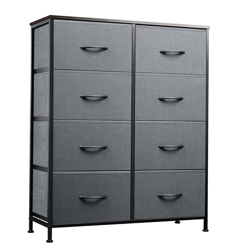 WLIVE Fabric Dresser for Bedroom, Tall Dresser with 8 Drawers, Storage Tower with Fabric Bins, Double Dressers, Chest of Drawers for Closet, Living Room, Hallway, Dark Gray - color: A-dark Grey, style: General