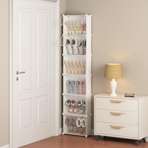 MAGINELS 6-Tier Slim Shoe Storage,Narrow Shoes Rack,Hidden Closet Organizer for Small Spaces,Tall shelf for Wall Behind Door,Entryway,White - color: White, size: 12 pair
