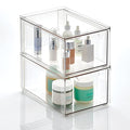 mDesign Plastic Stackable Bathroom Storage with Pull Out Bin Organizer Drawer for Cabinet, Vanity, Shelf, Cupboard, Cabinet, or Closet Organization - Lumiere Collection - 2 Pack - Clear - size: 8 x 12 x 6 (Pack of 2)