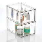 mDesign Plastic Stackable Bathroom Storage with Pull Out Bin Organizer Drawer for Cabinet, Vanity, Shelf, Cupboard, Cabinet, or Closet Organization - Lumiere Collection - 2 Pack - Clear - size: 8 x 12 x 6 (Pack of 2)