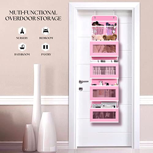 Giraffe Creation Over Door Organizer with 4 Large Capacity Pockets, Hanging Organizer Storage for Closet Bathroom Nursery Bedroom Dorm, Toys Cosmetics Sundries and Baby Essentials, Pink - color: Pink
