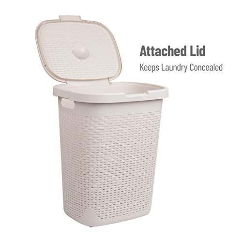Mind Reader Slim Laundry Hamper with Lid, 50L Clothes Basket, Premium Wicker Design, Plastic, Ivory - color: Ivory