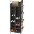 Simple Houseware 16 Cube Shoe Stand Tower Rack 8 Tier with Top Shelf and Side Hanging Pockets, Dark Gray - color: Dark Gray