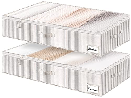 StorageWorks Extra Large Under Bed Storage Containers with Handles and Label Holder, 2 Pack Ultra-thick Fabric Underbed Bins, Closet Organizer for Clothes, Blankets, Sweater - color: Gray and White Stripes, size: Extra Large-without Wheels