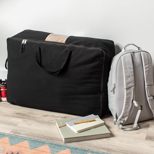 Soft Canvas Storage Bags with Zipper. Thick Breathable, 2pc King/Queen Comforter Organizer. Four Carrying Handles and Window. Large 25x19x9in Bag for Sheets Blankets Bedding Pillows, Clothes (Black) - color: Black, size: 2 Pack