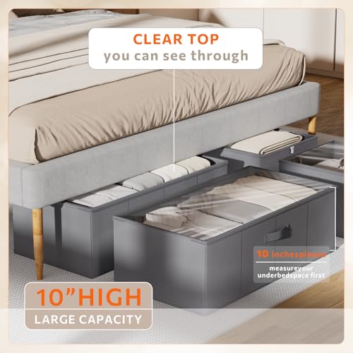 10inch 3 Pack Under Bed Storage Containers, 10 Inch Tall Underbed Clothes Storage Organizer Bin with Clear Window，Foldable Box Basket for Clothes, Closet, Bed Sheets and Blankets Gray - color: Gray