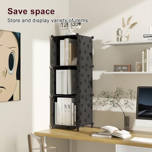 UNKU Cube Storage Organizer, 3 Cube Closet Organizer Storage Shelves, DIY Stackable Bookcase, Clothes Organizer Shelf for Closet, Bedroom, Living Room, Cabinet, Home, Office, Black - color: Black, size: 3cube