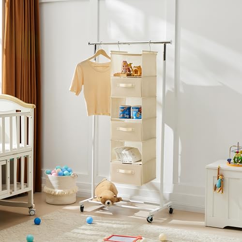MAX Houser 6 Tier Shelf Hanging Closet Organizer, Closet Hanging Shelf with 2 Sturdy Hooks for Storage, Foldable (Beige-D3) - color: Beige-d3