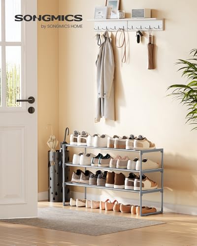 SONGMICS Shoe Rack, 3-Tier Shoe Organizer, Metal Storage Shelf, Upright or Upside Down, for 16-20 Pairs, Stackable, for Entryway, 11.8 x 36.2 x 21.7 Inches, Gray ULSA303G01 - color: Grey, size: 3 Tiers (36.2"W)