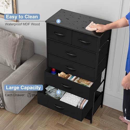 Crestlive Products Vertical Dresser Storage Tower - Sturdy Steel Frame, Wood Top, Easy Pull Fabric Bins, Handles - Organizer Unit for Bedroom, Hallway, Entryway, Closets - 7 Drawers (Black) - color: Black, style: 7 Drawers