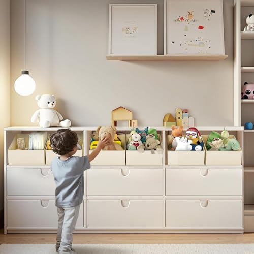 DIMJ Closet Storage Bins - Fabric Storage Baskets for Shelves, Collapsible Closet Organizers and Storage with Handles, Trapezoid Shelf Organization Storage Cubes for Purse, Toys, Books, Towel, Socks - color: Beige, size: 10 Bins 11.4"x11.4"x7.8"