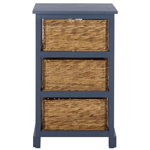 SAFAVIEH Home Collection – Halle Blue 3-Drawer Basket Storage Side Table, Coastal Accent Design, Fully Assembled (AMH5738H) - color: Blue