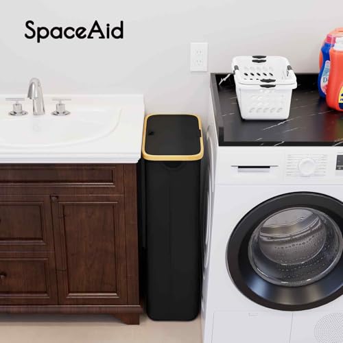SpaceAid Slim Laundry Hamper with Lid, 65L Narrow Clothes Basket Bin with Bamboo Handles, Skinny Tall Collapsible Hamper for Bedroom, Bathroom, Dorm, Laundry Room - Black - color: Black, size: 65 L