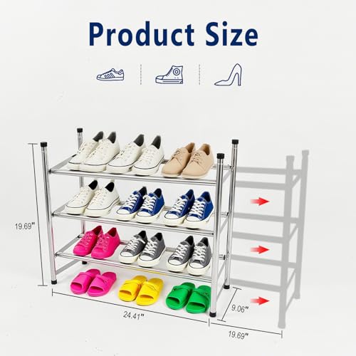 3 Tier Shoe Rack for Closet Metal Wide Retractable Stackable Shoe Storage Organizer for Closet Entryway Small Spaces 24.4 x19.69 x9 Inches