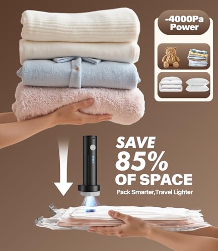 vacuum seal bags for clothing with pump - for Travel, Moving, College & Home Storage, 15 Pack with Rechargeable Electric Pump, 5 Jumbo & 5 Large & 5 Medium