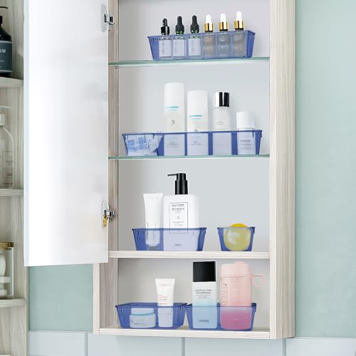 WOWBOX 25 PCS Plastic Drawer Organizer Set, 4 Sizes Desk Drawer Divider Organizers and Storage Bins for Makeup, Jewelry, Gadgets for Kitchen, Bedroom, Bathroom, Office, Clear Dark Blue - color: Clear Dark Blue