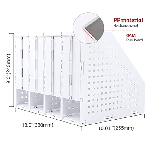 Marte Vanci Collapsible Magazine File Holder with 4 Vertical Compartments, Binder Holder for Desk, Desktop Binder Organizer for Notebook, Documents, Book, School Office Supplies(Light Gray) - color: Light Gray 4 Compartments