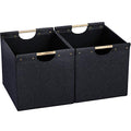HOONEX Large Collapsible Storage Bins, Linen Fabric, 2 Pack, Storage Baskets with Wooden Carry Handles and Sturdy Heavy Cardboard, for Home, Office, Car, Nursery, Dark Grey - color: Dark Grey