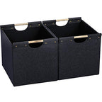 HOONEX Large Collapsible Storage Bins, Linen Fabric, 2 Pack, Storage Baskets with Wooden Carry Handles and Sturdy Heavy Cardboard, for Home, Office, Car, Nursery, Dark Grey - color: Dark Grey