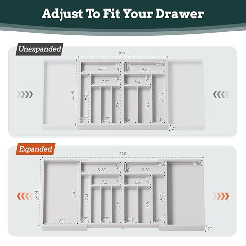 Silverware Organizer Large, Magnetic Connected Expandable 13 Slots Silverware Drawer Organizer from 21 to 37.4 Inches, Adjustable Flatware and Cutlery Holder, Bamboo Utensil Tray for Kitchen White - color: White, size: 13 Slots