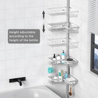 KEGII Corner Shower Caddy Tension Pole, Adjustable Shower Tension Rod Organizer, Floor to Ceiling Shower Caddy 25-114.2 inch, Silver - style: Tension Caddy 6 Pack-Brushed Silver