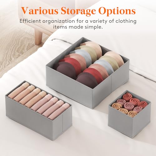 Lifewit Drawer Organizer Clothes for Closet 16 Pack, 3 Sizes Underwear Wardrobe Drawer Dividers, Fabric Foldable Dresser Storage Organizer Bins for Sock, Bra, Lingerie, Undies, Grey - color: Light Gray