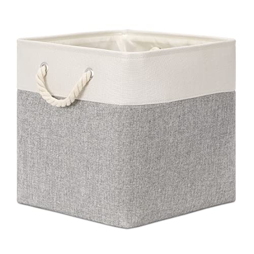 Bidtakay Fabric Basket Set - Large Square Organizer Bins, 13x13, Set of 3, White & Grey - color: White&Grey, size: 3 Pack-L Cube-13x13x13 In